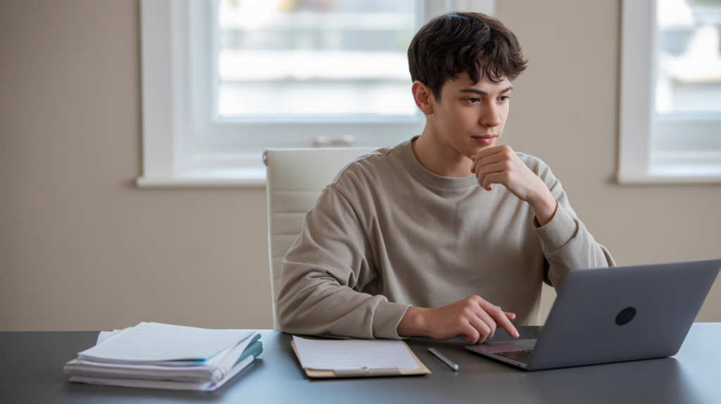 Young entrepreneur reviewing options for a business loan